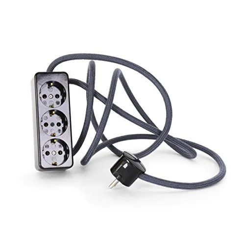 Elegante 3-Fach Steckdosenleiste aus Duroplast mit 2.5m Textilkabel - Steckdosen & Zubehör - Stilvolle 3-fach Steckdosenleiste in Bakelit-Optik mit 2.5m textilummanteltem Kabel für eine elegante Wohnraumgestaltung.