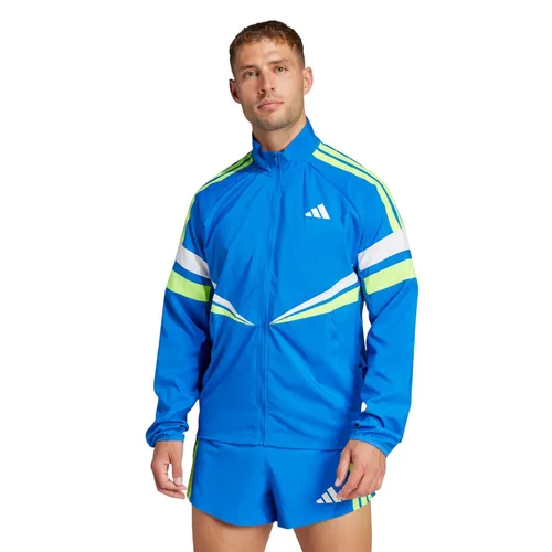 adidas Lauf-Trainingsjacke Adizero Retro blau Herren XL - adidas Laufbekleidung mit wasserabweisender Beschichtung und perforierten Einsätzen für optimale Luftzirkulation – ideal für dein Training bei jedem Wetter.