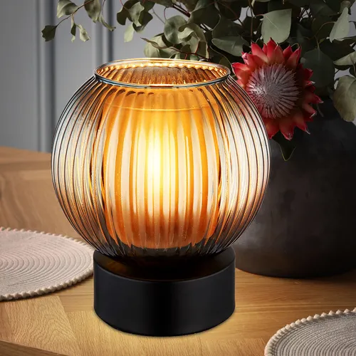 Retro Tischlampe Petrol mit Glaskugel - 17 cm - Tischleuchte aus schwarzem Metall mit eleganter Glaskugel in Petrol, ideal für Wohnzimmer oder Nachttisch. Mit Wippschalter und E27-Fassung für individuelle Lichtgestaltung.