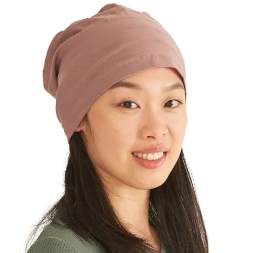 CHARM Leichte Sommer Mütze für Damen - Herren Slouchy Mütze Stretchy Slouch Strickmütze aus 100% Baumwolle Chemo Hut Rosa L