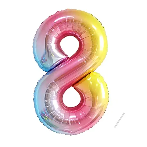 Geburtstag zahlen luftballon 8 jahre | Folienballon 8 XXL Regenbogen Farbverlauf-Riesen Folienballon in 40