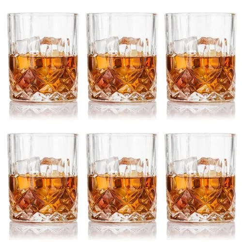 WinGluge 6 Stück Whiskey Glas, 330ml Wassergläser, Whiskeyglas Geschenke Spülmaschinenfest, Whisky Glasses Set Crystal Glass, Gifts for Whiskey Lovers for Birthday, für Familie, Restaurant und Party