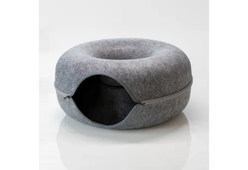 Katzentunnel Katzen Donut - Multifunktionale Spielhöhle für Katzen - Tunnel für Katzen: Ideal zum Spielen, Schlafen und Kratzen. Robuster Filz, pflegeleicht und stilvolles Design in Grau - der perfekte Rückzugsort für Ihre Katze!