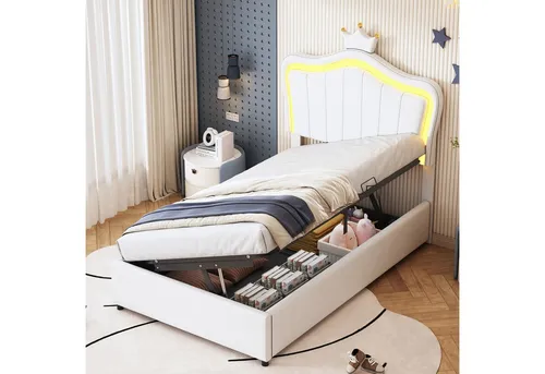 REDOM Polsterbett mit Kronendesign und LED-Beleuchtung
