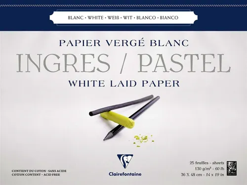 CLAIREFONTAINE Zeichenpapier Clairefontaine Ingres 36x48 Block weiss 130g 25Bl - Hochwertiger Zeichenblock mit 25 Blatt Ingres-Papier, perfekt für kreative Arbeiten. Ideal für Zeichnungen und Skizzen, 36x48cm, 130g, Kopfgeleimt.