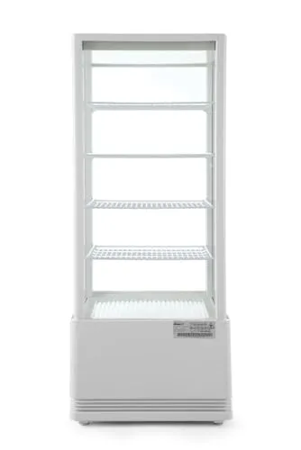 HENDI Kühlvitrine, Aufsatz, Kuchenvitrine, 2/6˚C, automatischer Abtauung, Inklusive 4 höhenverstellbare Regalböden, LED Innenbeleuchtung Oben, 98L, 230V, 210W, 452x406x(1116mm, Weiß