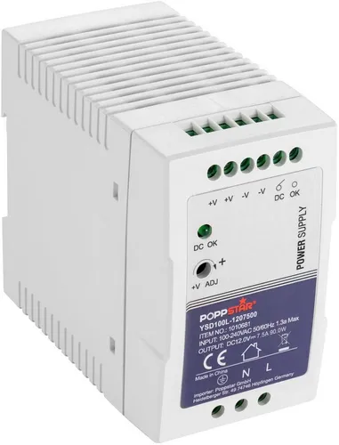 Poppstar Ultra-Slim Hutschienen-Netzteil 12V DC 7,5 A - Netzteile für Hutschiene, platzsparend mit hoher Leistung und PFC für optimierte Energieeffizienz und Schutz vor Überlast und Kurzschluss.