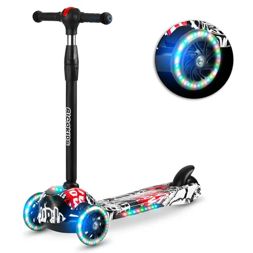 Ricokids LED Scooter Kinderroller LOCO - Klappbar, 3 Räder mit bunten LED Leuchten und stoßdämpfenden Griffen, ideal für Kinder bis 25 kg