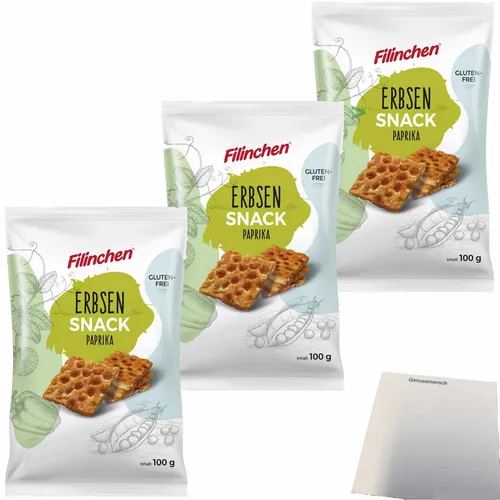Filinchen Erbsen-Snack Cracker Paprika 3er Pack 3x100g Packung usy Block