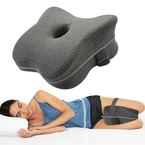 LEKEFETO Kniekissen für Seitenschläfer: Memory Foam Beinkissen, Orthopädisches Kissen für Beine, Hilft bei Knieschmerzen, Schaum Beinkissen, mit Passendem Beinstützgurt, Beinkissen für Seitenschläfer