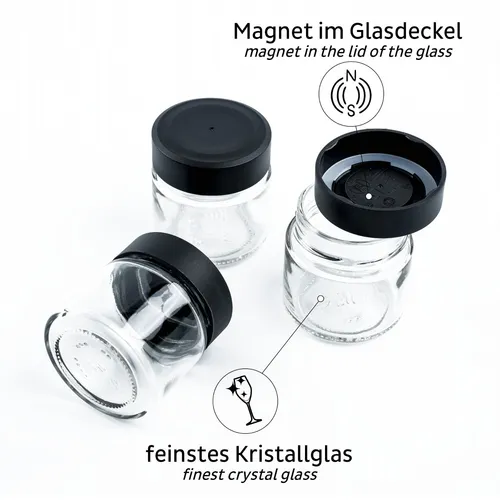 silwy Feinkost-Magnetgläser 125ml, black/classy - Sandalen und mehr: Die stilvollen Magnetgläser von silwy mit perfekter Magnetkraft und edler Metallleiste im Lederlook sind ein echter Hingucker in jeder Küche.