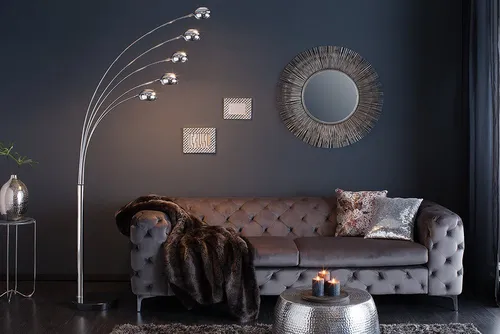 Invicta Interior Bogenlampe Five Lights 205cm - Standleuchte mit 5 E14 Fassungen, beeindruckende Höhe von 210 cm und schwarzem Marmorfuß für eine stilvolle Beleuchtung in Ihrem Wohnzimmer.