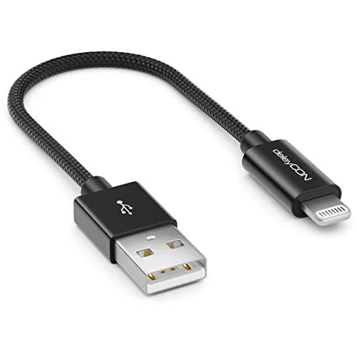 deleyCON 0,15m Lightning 8 Pin Ladekabel USB Kabel Apple MFi für iPhone 14 Pro Max 14 Pro 14 Plus 14 SE 13 Pro Max 13 Pro 13 Mini 12 Pro Max 12 Pro 12 Mini Metallstecker & Nylonkabel - Schwarz