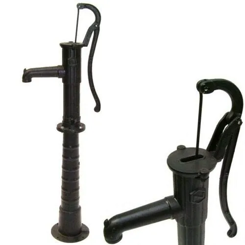 D&L Guss Handschwengelpumpe SCHWARZ mit Ständer - Robuste Brunnenpumpe aus Gusseisen, ideal für Gartenteiche, mit max. Ansaughöhe von 7 Metern und praktischem Pumpenständer für einfache Handhabung.