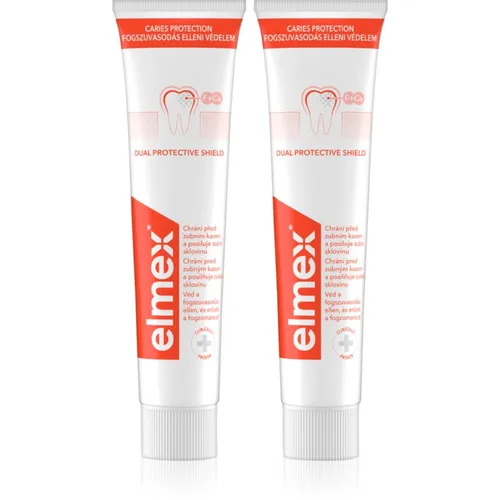 elmex Zahnpasta Carie-Schutz 2 x 75 ml - Zahnpasten mit Aminofluorid, remineralisiert und schützt Zähne effektiv vor Karies. Hochwirksame Formel für umfassenden Kariesschutz, auch an schwer erreichbaren Stellen.
