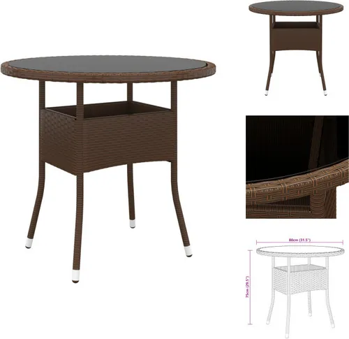 Gartentisch Ø80 cm aus Hartglas und Poly Rattan in Braun