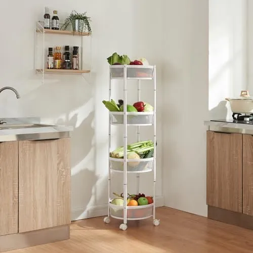 [en.casa] Rollwagen Sørreisa - Faltbarer Servierwagen mit 4 Ablagekörben - Servierwagen aus robustem Stahl, ideal für Küche, Bad oder Büro. Flexibel beweglich durch 4 Rollen, platzsparend faltbar und perfekt zur Organisation von Utensilien.