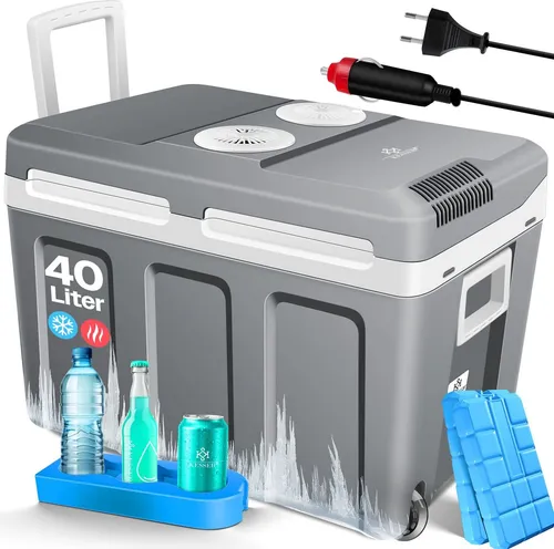 KESSER® 40L Kühlbox mit Rollen | zum Warmhalten und Kühlen | thermo-Elektrische Kühlbox | 12 Volt und 230 Volt| Mini-Kühlschrank | Thermobox für Auto| Boot und Camping | mit ECO Modus