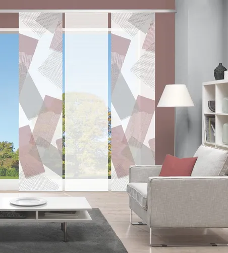 Vision Schiebegardine NAYAH, 3er Set, halbtransparent - Gardinen in bordeaux, ideal als Sichtschutz und Raumteiler, pflegeleicht aus 100% Polyester, flexibel einsetzbar mit Paneelwagen Aufhängung.