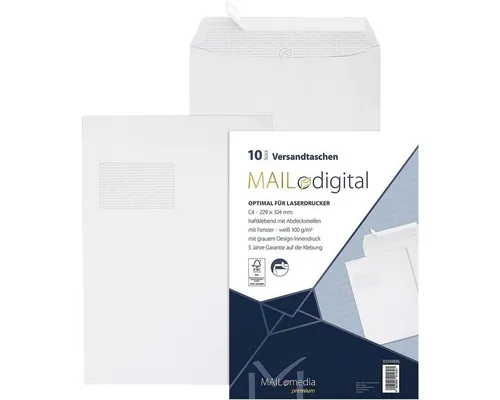 MAILMEDIA Versandtasche Maildigital, DIN C4, mit Fenster, Haftklebung, laserbedruckbar