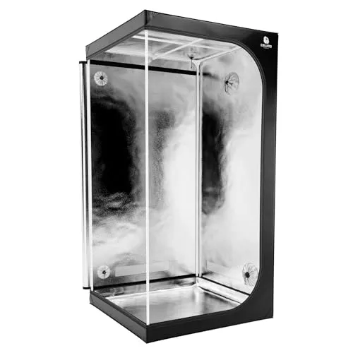 Caluma Skin Growzelt 1 x 1 x 2 m - Zuchtzelt für Hydrokulturen, ideal für Einsteiger mit 95% Lichtreflexion durch silberne Mylar-Innenbeschichtung, wasserdichtes und lichtundurchlässiges Polyestergewebe.