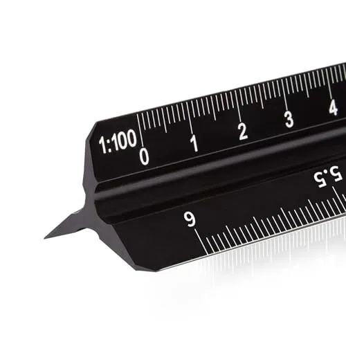 rchitektonisches Lineal Aluminium, Dreikantmaßstab Lineal 30 cm, metrische Skalen metrische Skalen 1:20, 1:25, 1:50, 1:100, 1:200, 1:500 Standard, für Architekten/Ingenieure