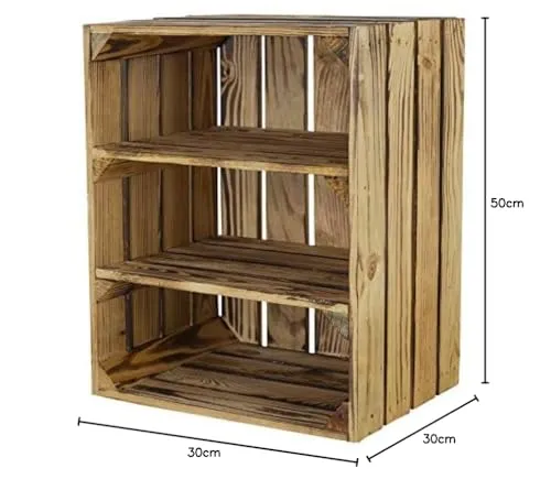 Moooble Regalkiste flach mit 3 Fächern flambiert - Neue Holzkiste als Wandregal Küchenregal Badregal Gewürzregal Regal Kistenregal Obstkistenregal - rustikale Obstkiste 50x40x30cm (2)