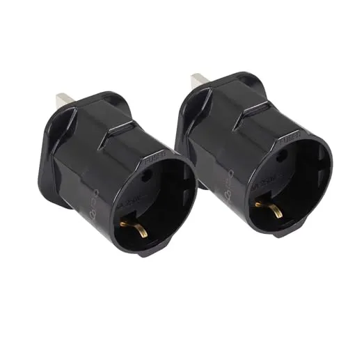 OcioDual 2X Steckdosenadapter England, Reiseadapter Typ G, Adapter England Deutschland Stecker, UK Adapter Auf EU, Reiseadapter UK, Europaischer zu UK Stecker, 2-Pin zu 3-Pin, Schwarz