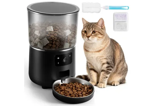 BlingBin Futterautomat 4L Intelligenter Katzenfutter Automat, 2.4G WiFi Futterspender Katze, mit APP Video Audio Nachtsicht, Katzenfutter Automat mit Edelstahlnapf