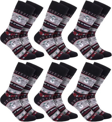 BRUBAKER Socken Weihnachtssocken für Damen und Herren (6-Paar, 1 Paar) Festliche Weihnachtsmotive - Baumwolle Socken Weihnachten