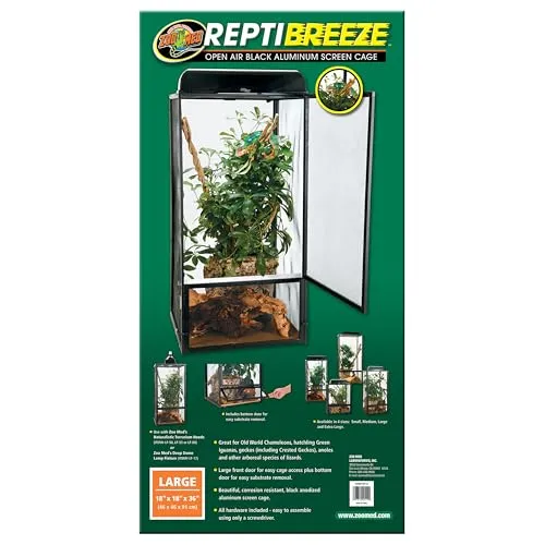 Zoo Med Reptibreeze Freiluft Aluminium Gaze Terrarium - Terrarium für kletternde Echsen, aus rostfreier Aluminiumgaze, ermöglicht Sonnenlicht und UV-Strahlung für gesunde Reptilienhaltung.