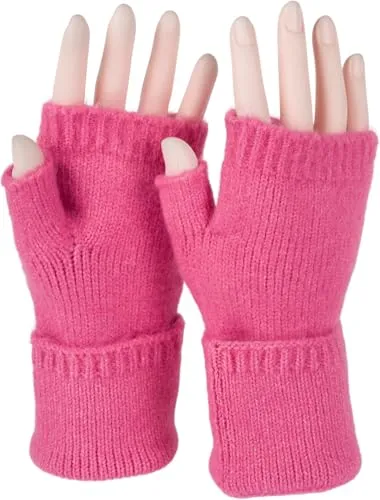 styleBREAKER Damen Fingerlose Strickhandschuhe Einfarbig mit Bund, warme Winter Handschuhe 09010052, Farbe:Pink