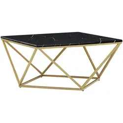 Moderner Couchtisch geometrisch schwarz Marmor Optik mit goldenen Beinen Malibu - Beistelltisch fürs Wohnzimmer mit auffälligem geometrischen Design, hochwertiger Marmor-Optik und stabilen goldenen Metallfüßen – ideal für stilvolle Akzente.