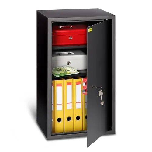 HomeSafe HV70K Tresor mit Schlüssel, 70x40x36cm (HxBxT), große Safe Box mit Schloss für Zuhause, Schranksafe, Geldsafe für Aufbewahrung, Schmuck oder als Dokumentensafe mit 2 Verstellbaren Fachböden