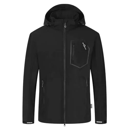 Blue Wave Herren Softshelljacke Louis mit verstellbarer Kapuze - Unifarbene Jacke winddicht und atmungsaktiv in Schwarz Größe XXL
