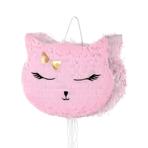 Piñata 27x35x9cm Katze - Party Dekoration zum Befüllen - Partyspiele für Kindergeburtstag Geburtstag Mädchen Party Katzenparty - Geburtstagsdeko Partydeko & Partyzubehör - Rosa