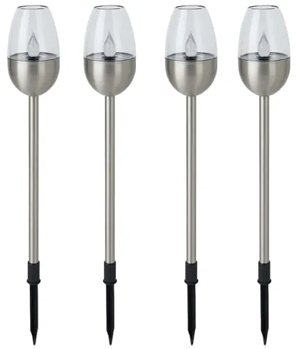 Dehner Solarleuchte Flame 4er Set - Lampen mit flackernder LED für stimmungsvolles Ambiente im Freien. Wetterfest, spritzwassergeschützt & UV-beständig - einfach im Boden fixieren.