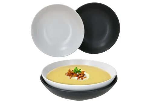 MamboCat Suppenteller Set 4x Nero Bianco - 4-tlg. Suppenteller Set in elegantem matt Weiß und Schwarz, ideal für bis zu 4 Personen. Perfekt für Eintöpfe, Pasta und Desserts, mikrowellen- und spülmaschinengeeignet.