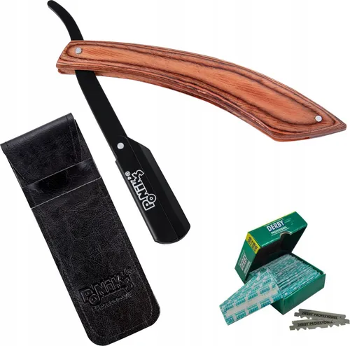 Ponik's Rasiermesser mit Wechselklinge, Rasiermesser Set - 100 Derby Rasierklingen + Holzgriff + Transporttasche, Rasierer Bartmesser Herren