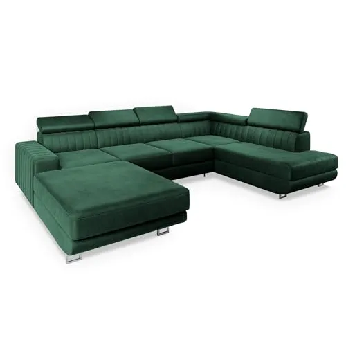 Masseno Ecksofa SIENA R-S mit Schlaffunktion - U-Form in Grün - Elegantes Ecksofa mit praktischem Bettkasten und Schlaffunktion für Gäste. Ideal für stilvolle Wohnzimmer und entspannte Momente.