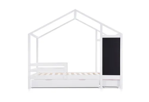 Odikalo Kinderbett Hausbett Holzbett 1 Tafel 2 Schubladen Weiß 90x 200cm (ohne Matratze)