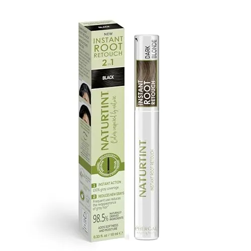 Naturtint | Instant Root Retouch | Temporärer Grauhaarnachbesserer für Wurzeln und Augenbrauen | Praktisch und bequem dank des Pinsels | 98,5% natürliche Inhaltsstoffe | Dunkelblond | 10 ml