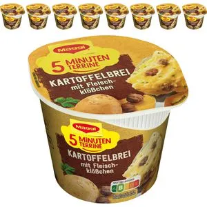 Maggi 5-Minuten-Terrine 8er Pack, Kartoffelbrei mit Fleischklößchen