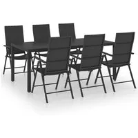 vidaXL 7-tlg. Garten-Essgruppe Schwarz - Gartenmöbel-Set aus witterungsbeständigem PE-Rattan und stabilen Aluminiumgestellen. Mit verstellbaren Stühlen und leicht zu reinigendem WPC-Tisch – ideal für jede Terrasse oder Garten.