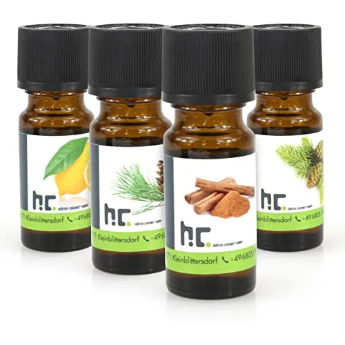Höfer Chemie Duft Set mit 4 Düften - Zitrone, Zimt, Kiefer, Konifere für Duftlampen Diffuser Potpourris Aromatherapie - Ätherische Öle