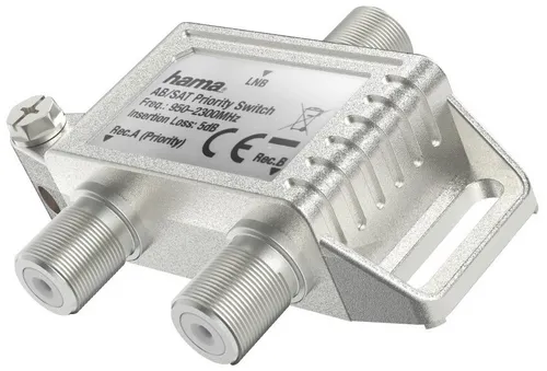 Hama AB SAT-Prioritätsschalter - Kompakter Umschalter für 2 SAT-Receiver, robustes Metallgehäuse und einfache Handhabung ohne Umstöpseln