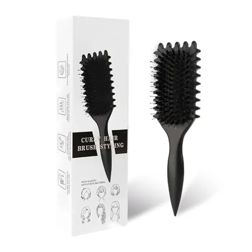 Produktbild Lockenbürste, Curl Hair Brush, Haarbürste zum Kämmen und Formen von Männer- und Frauenlocken, um das Ziehen zu reduzieren, Nylonborsten, Lockenverstärker, Unisex (Schwarz, 24 cm)