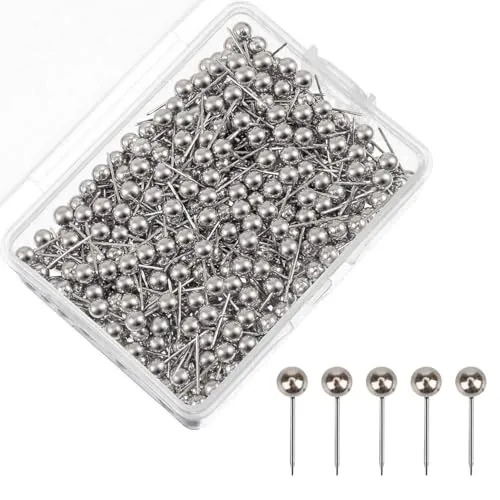 Kryzulax 200 Stücke Map Pins,Map Push Pins,Rundkopf Stecknadeln,Karte Nagel Pinnadeln,Dekorative Reißzwecke,Stecknadeln mit Stahlspitze für Weltkarte,Stoffmarkierung und Pinnwand(Silbrig)