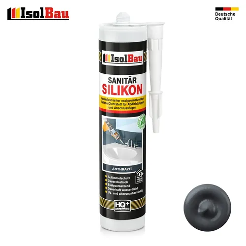 Sanitär Silikon Anthrazit 300 ml - Flexibler Dichtstoff für Küche und Dusche - Dicht- & Spachtelmassen mit Schimmelschutz und fungizider Ausrüstung, ideal für Innen- und Außenanwendungen, witterungs- und alterungsbeständig.
