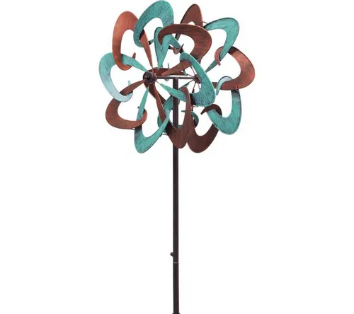 Kinetic Art Wind Spinner: Copper Swirl Duett - Deko-Objekte mit doppelten Rotoren für faszinierende kinetische Bewegung, rostfrei und wetterfest – ideal für jeden Garten.